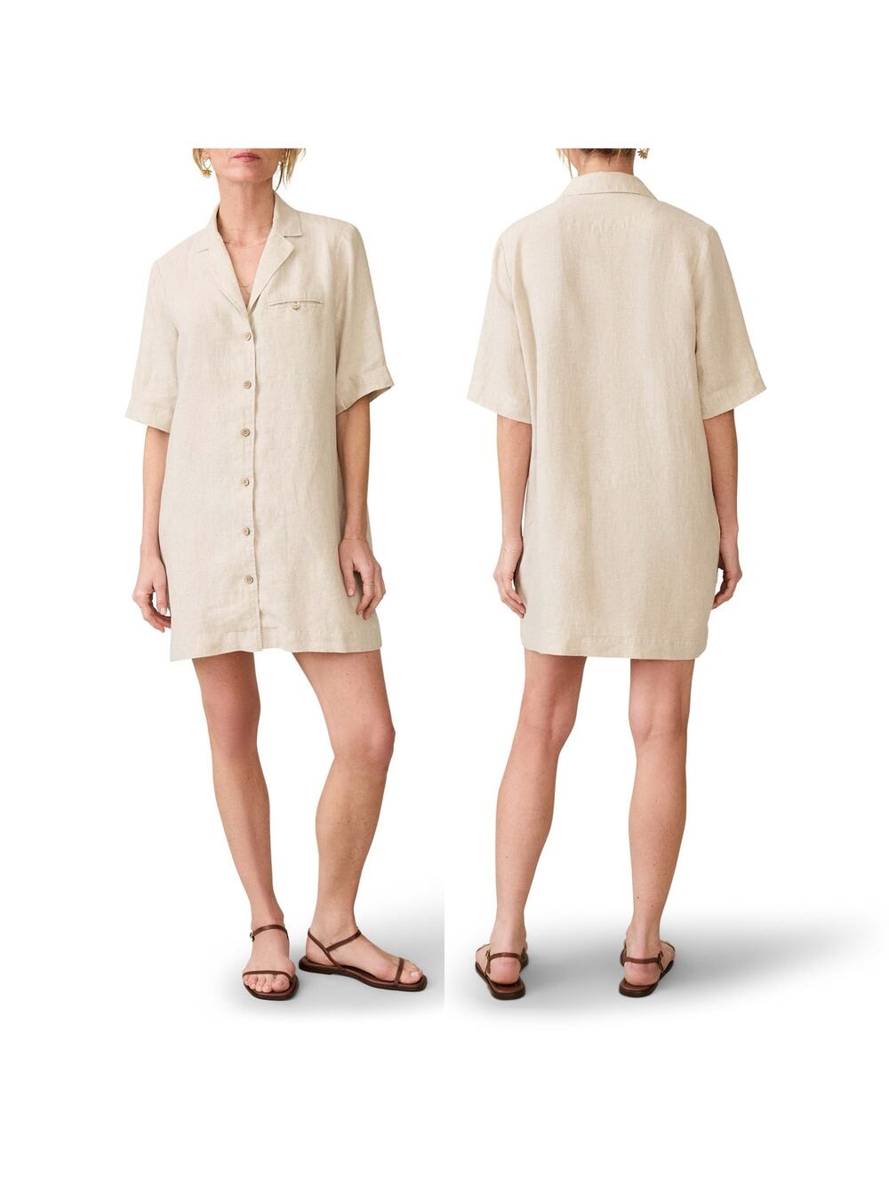 Faherty Paradise Point Linen Dress Flax Large Coastal Grandma Resort Beige
